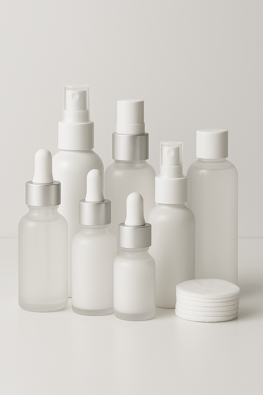various skincare products in white bottles, including serums for retinol skincare benefits.
