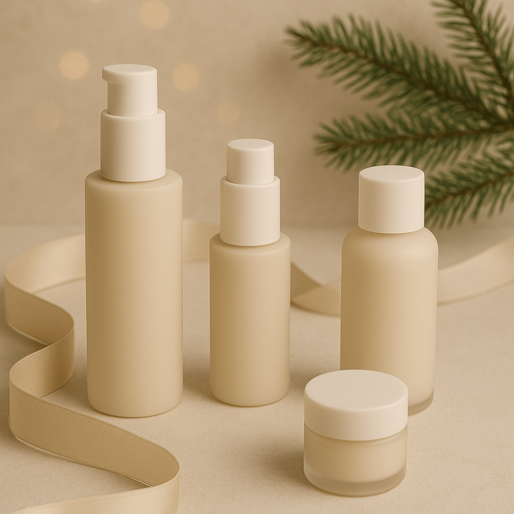 Medical-grade skincare Canada: A collection of elegant skincare products on a soft background with decorative elements.
