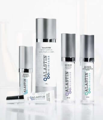 Alastin skincare solutions Canada displayed in a product arrangement with skincare serums and creams.
