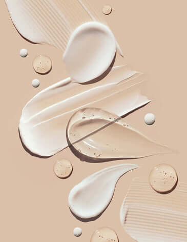 Image of various cream and gel textures highlighting exfoliate and moisturize benefits for skincare.