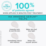 Alastin HA IMMERSE Serum shows 100% patient agreement for post-treatment benefits like calming skin and reducing redness.