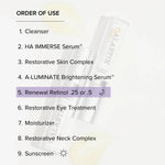 Order of use for Alastin Renewal Retinol 0.25 in skincare routine.