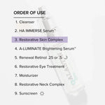 Order of use for skincare including Alastin Restorative Skin Complex in third position.