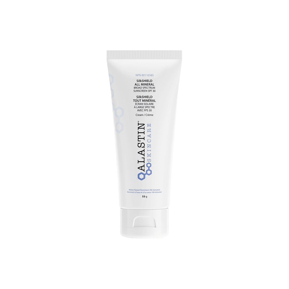 Alastin SilkSHIELD SPF 30 tube All Mineral Broad Spectrum Sunscreen labeled peptides and antioxidants weightless