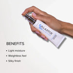 Alastin Ultra Light Moisturizer in hand, showcasing its light moisture, weightless feel, and silky finish.