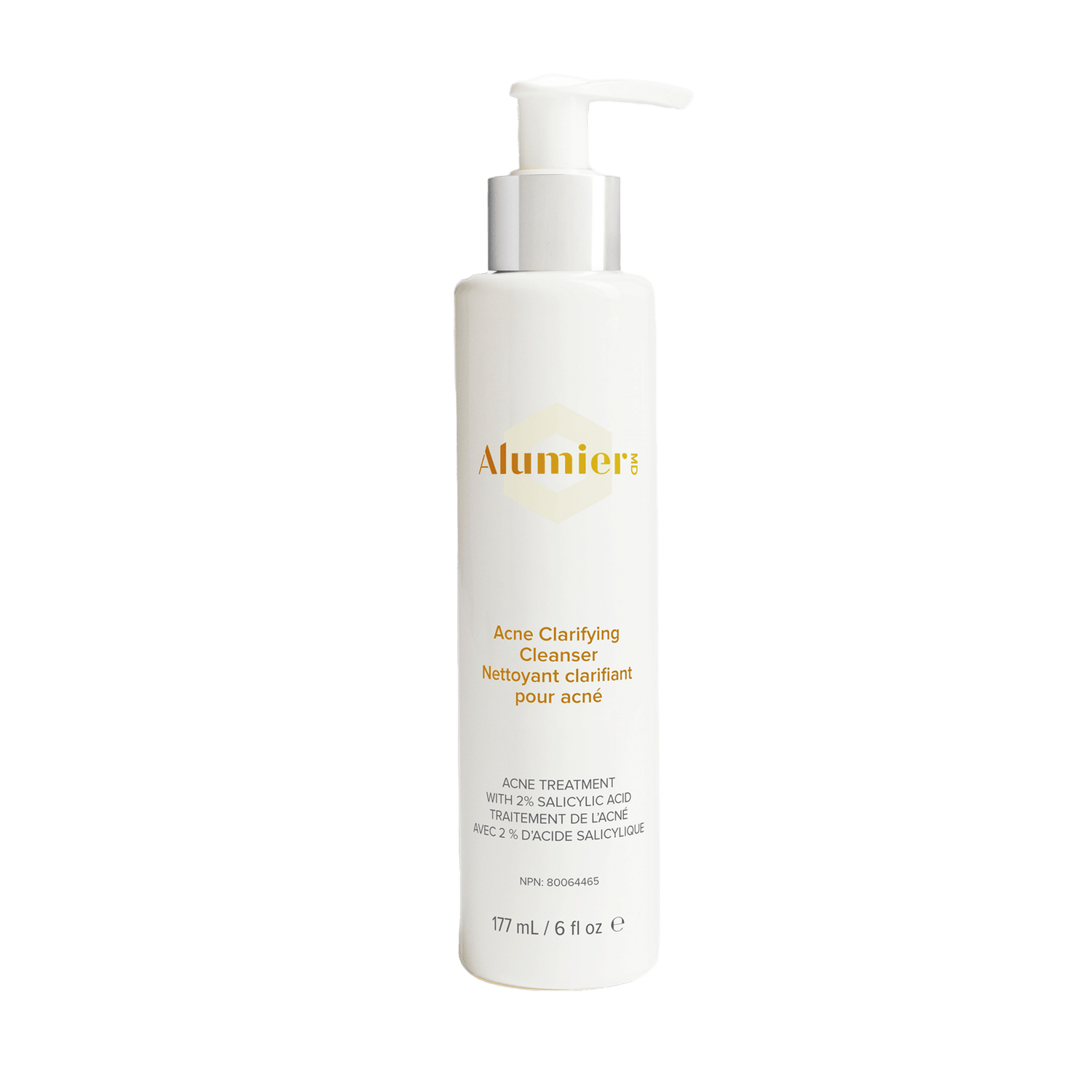 Alumier Acne Clarifying Cleanser clear gel bottle with pump labeled for oily acne prone skin
