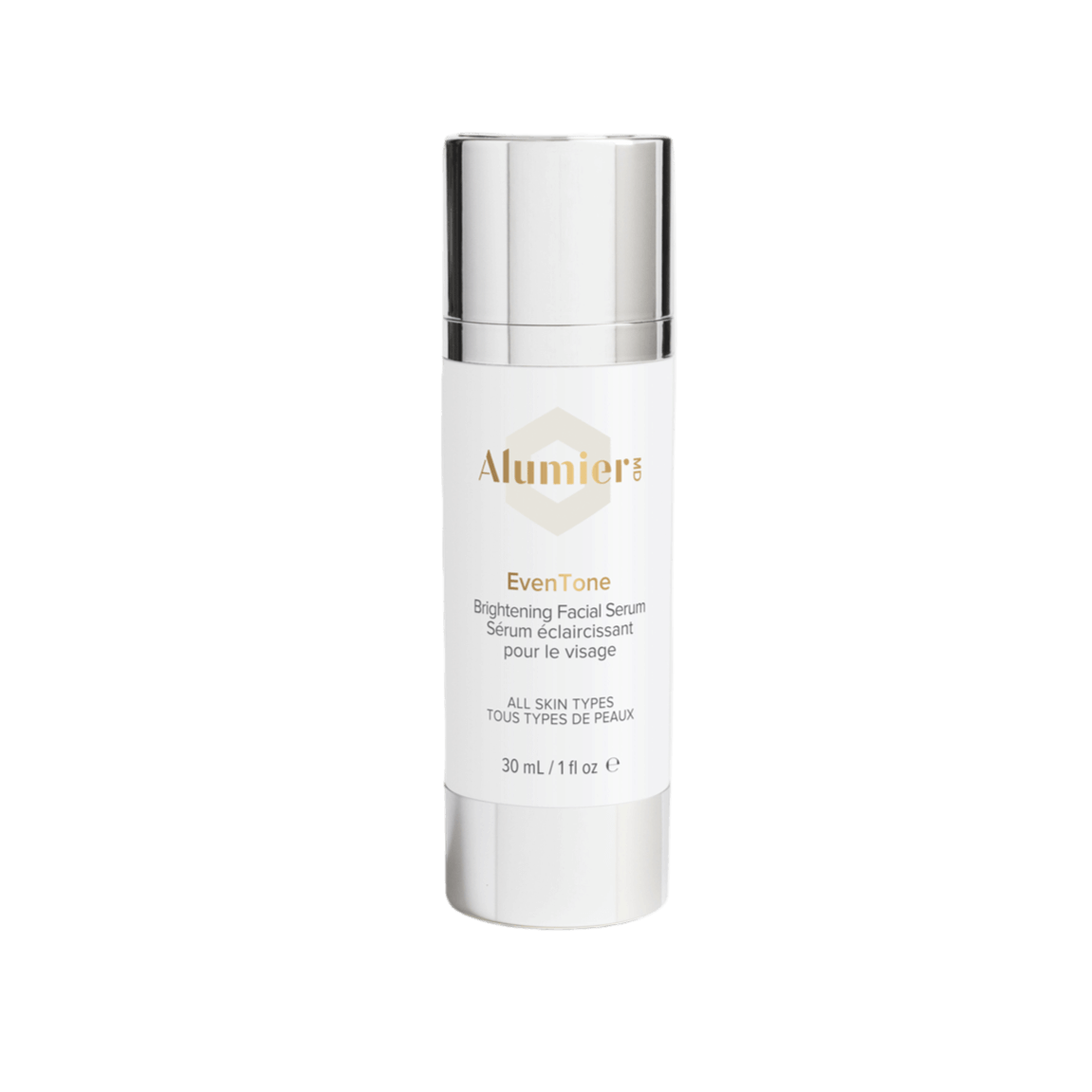 Alumier EvenTone brightening serum bottle with dropper for uneven tone and hyperpigmentation clinical-style packaging