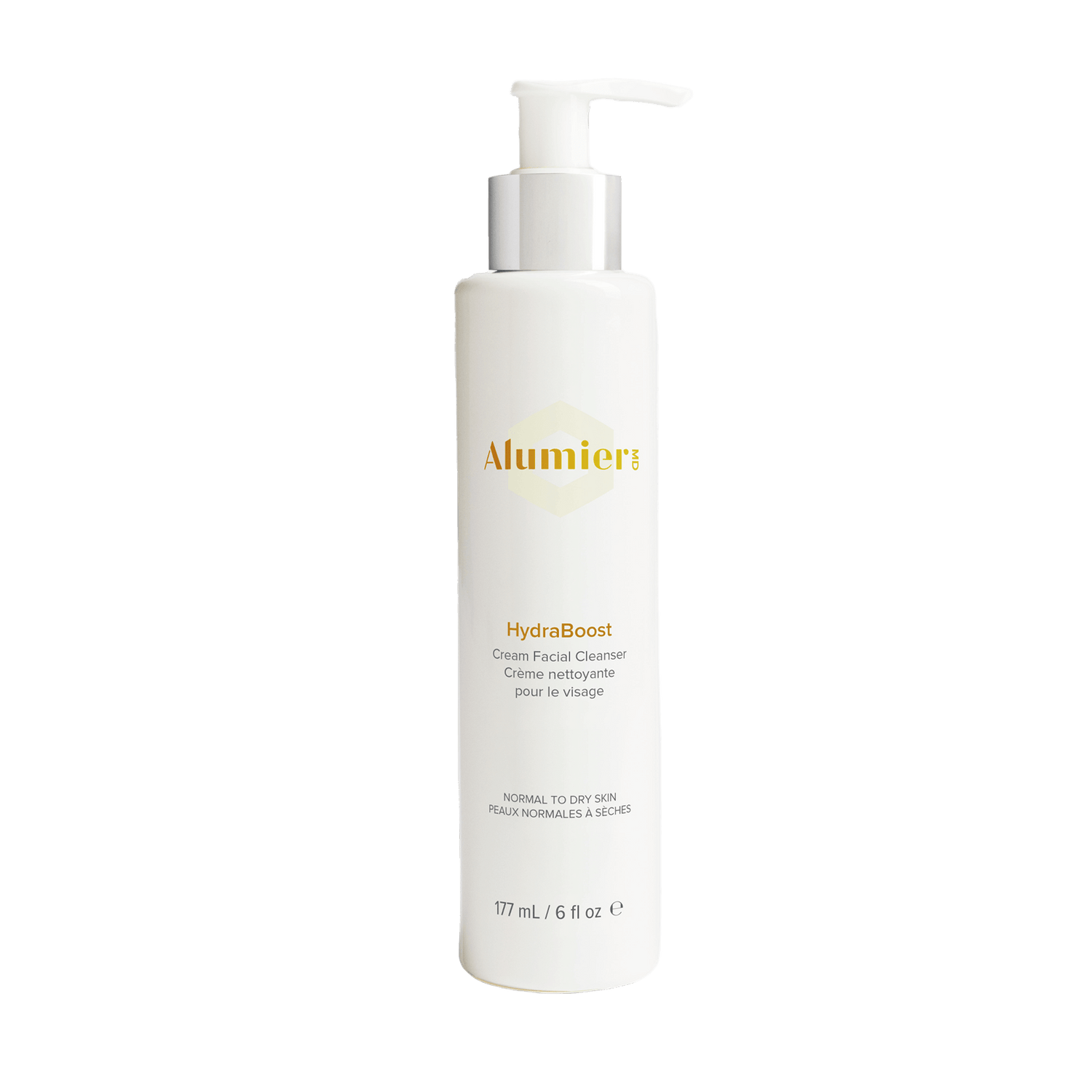 Alumier HydraBoost hydrating serum bottle with dropper clear gel texture labeled for sensitive skin