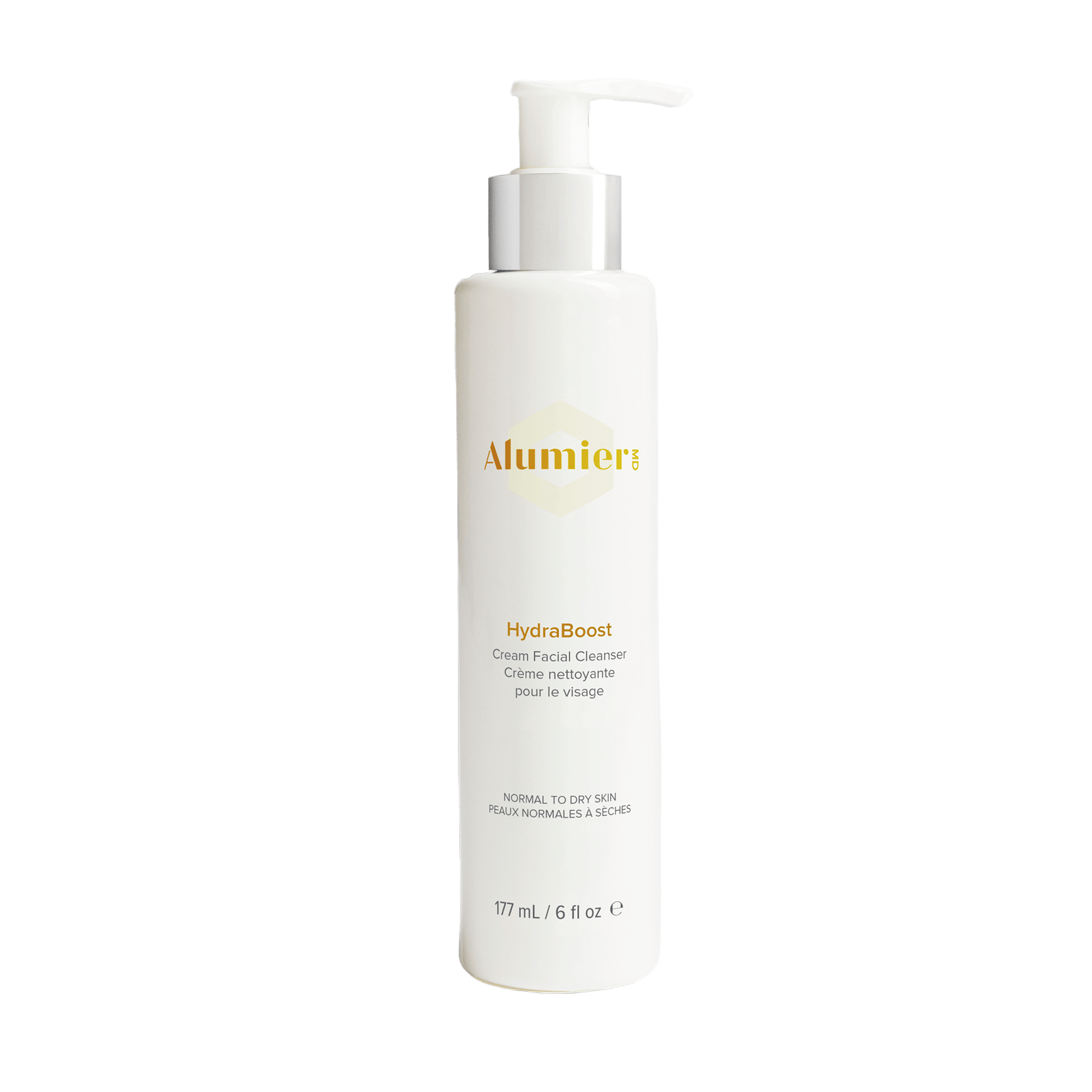 Alumier HydraBoost hydrating serum bottle with dropper clear gel texture labeled for sensitive skin