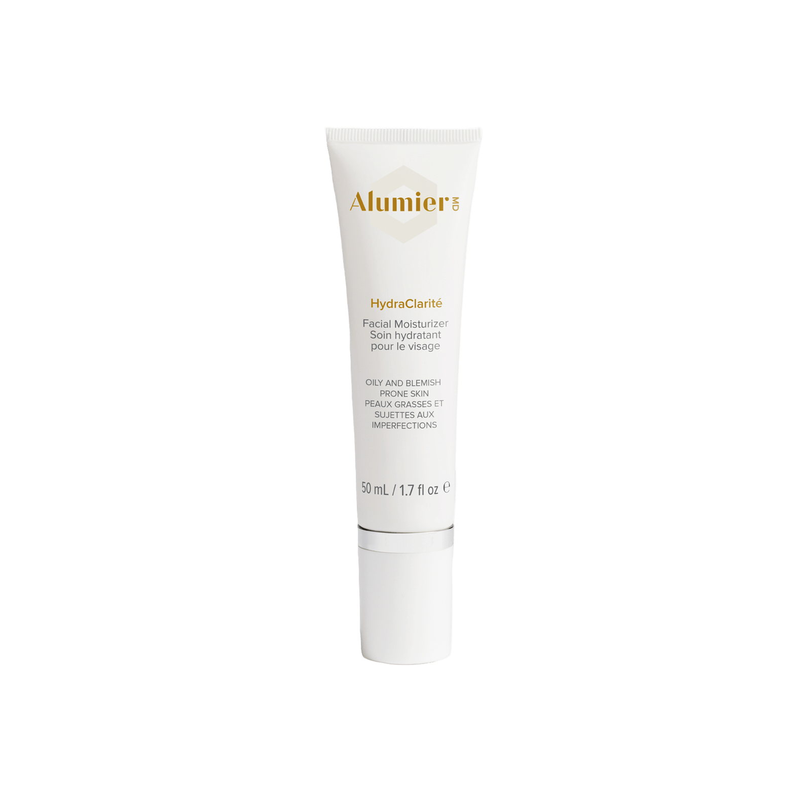Alumier HydraClarité oil-free moisturizer jar with label visible and lightweight fast-absorbing texture for combination to oily skin