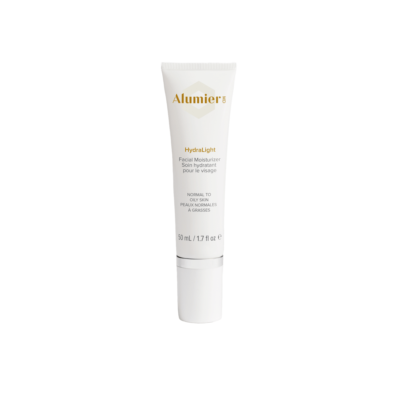 Alumier HydraLight lightweight moisturizer tube with clinical white label for combination and sensitive skin