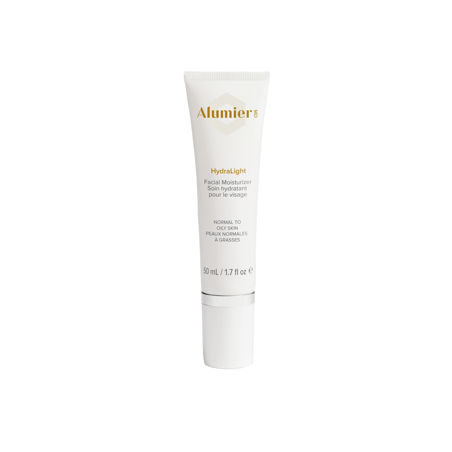 Alumier HydraLight lightweight moisturizer tube with clinical white label for combination and sensitive skin