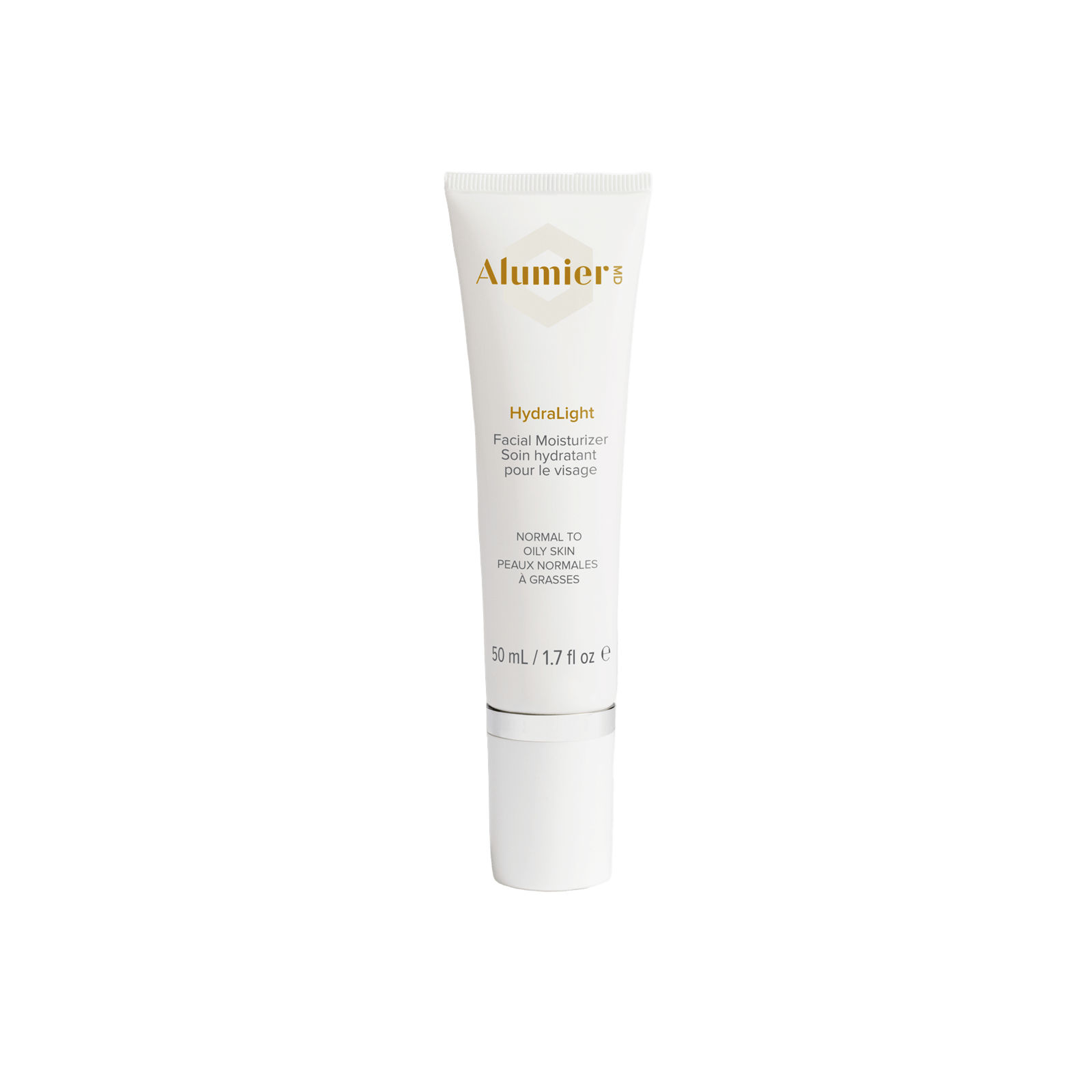 Alumier HydraLight lightweight moisturizer tube with clinical white label for combination and sensitive skin