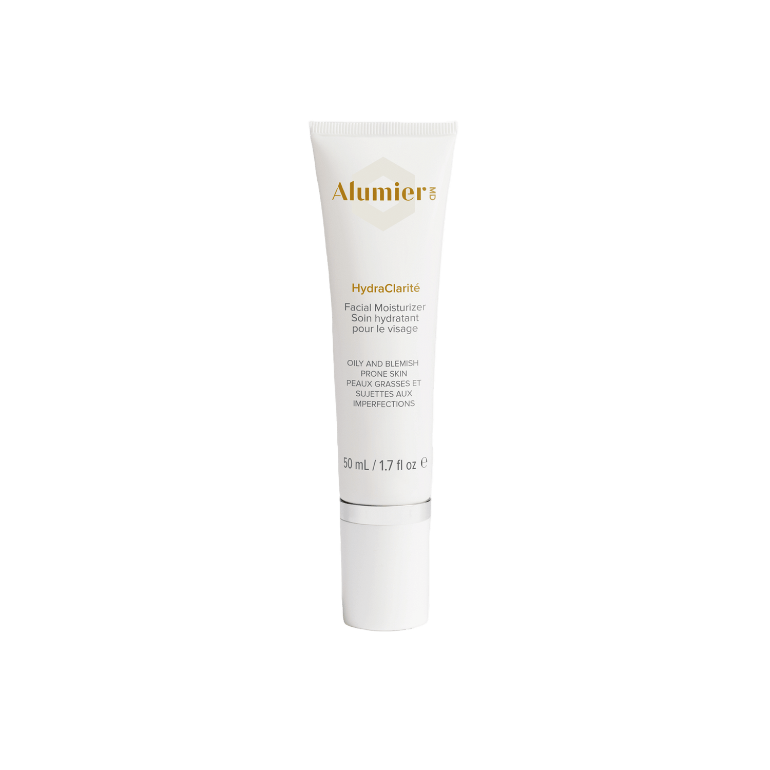 Alumier HydraClarité oil-free moisturizer jar with label visible and lightweight fast-absorbing texture for combination to oily skin