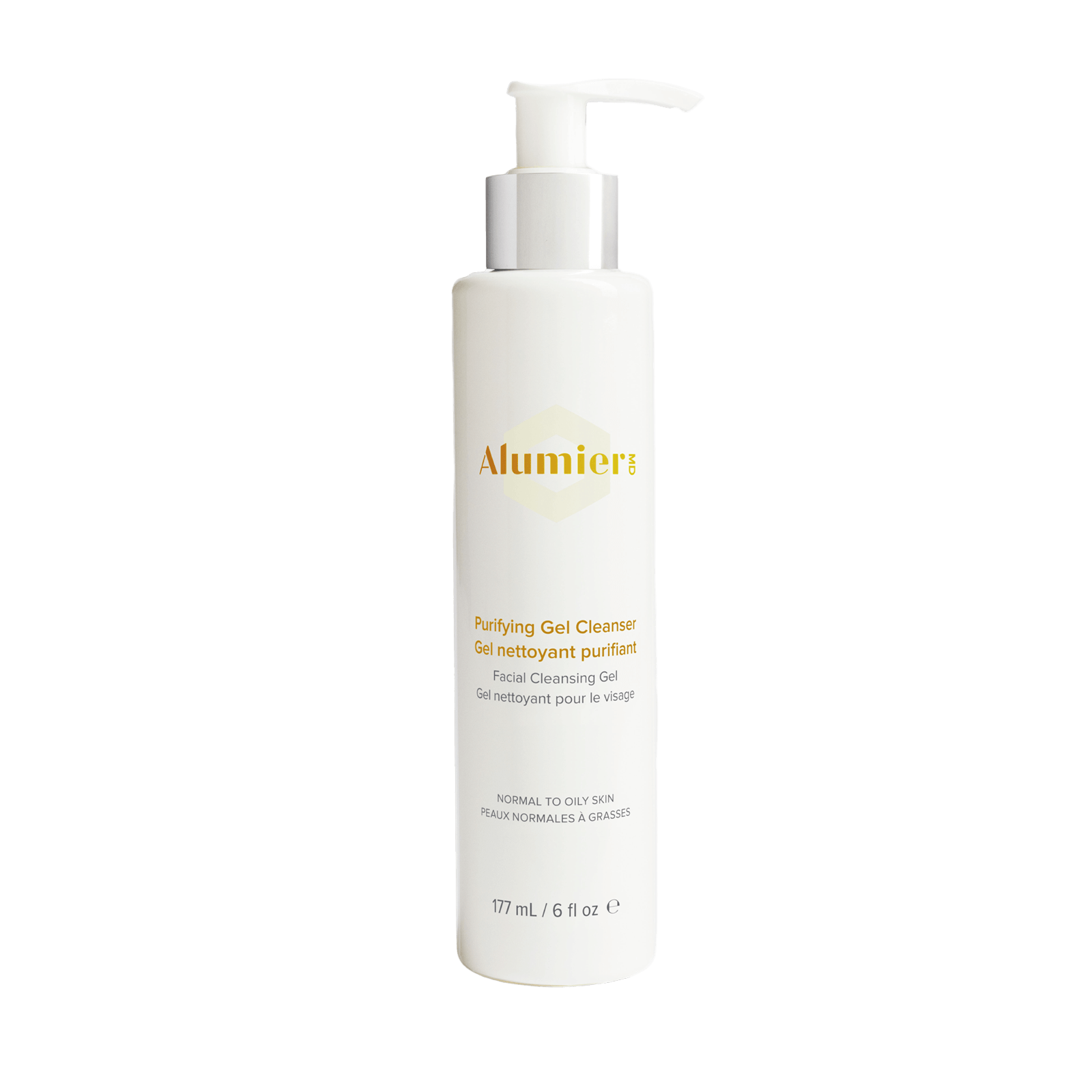 Alumier Purifying Gel Cleanser tube labeled Purifying Gel foaming gel for normal combination oily skin travel-friendly texture