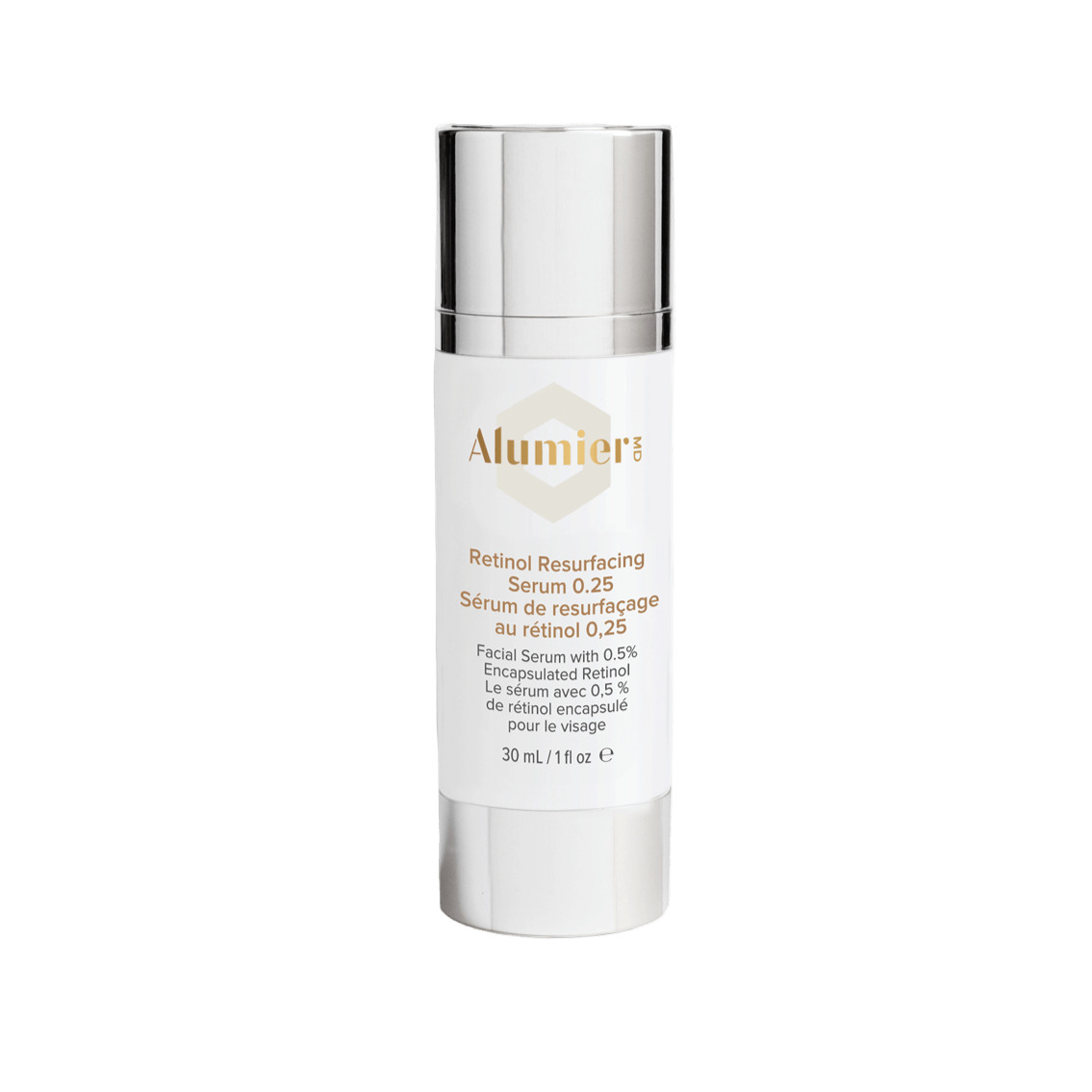 Alumier Retinol Resurfacing Serum 0.25 bottle with dropper and labelled packaging
