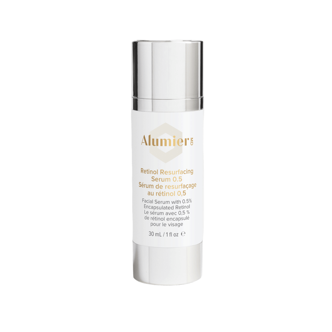 Alumier Retinol Resurfacing Serum 0.5 bottle with dropper and Alumier label highlighting 0.5 strength