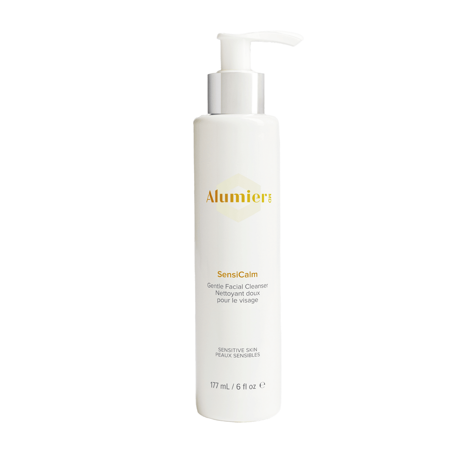 Alumier SensiCalm cream cleanser tube labeled for sensitive dry and combination skin gentle hydrating formula