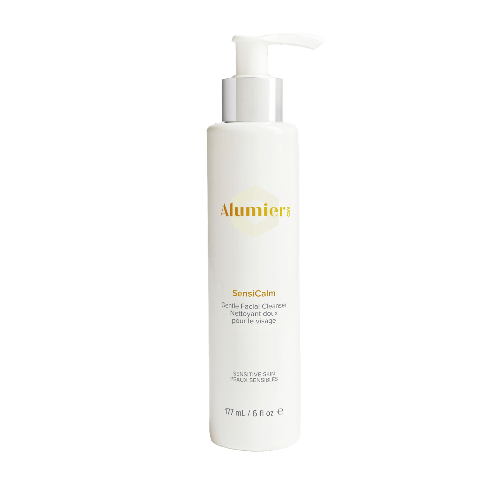 Alumier SensiCalm cream cleanser tube labeled for sensitive dry and combination skin gentle hydrating formula