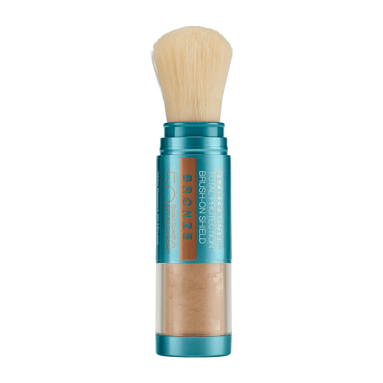 Colorescience Sunforgettable Brush-On Shield Bronze SPF 50 compact brush-on powder with bronze tint and built-in brush