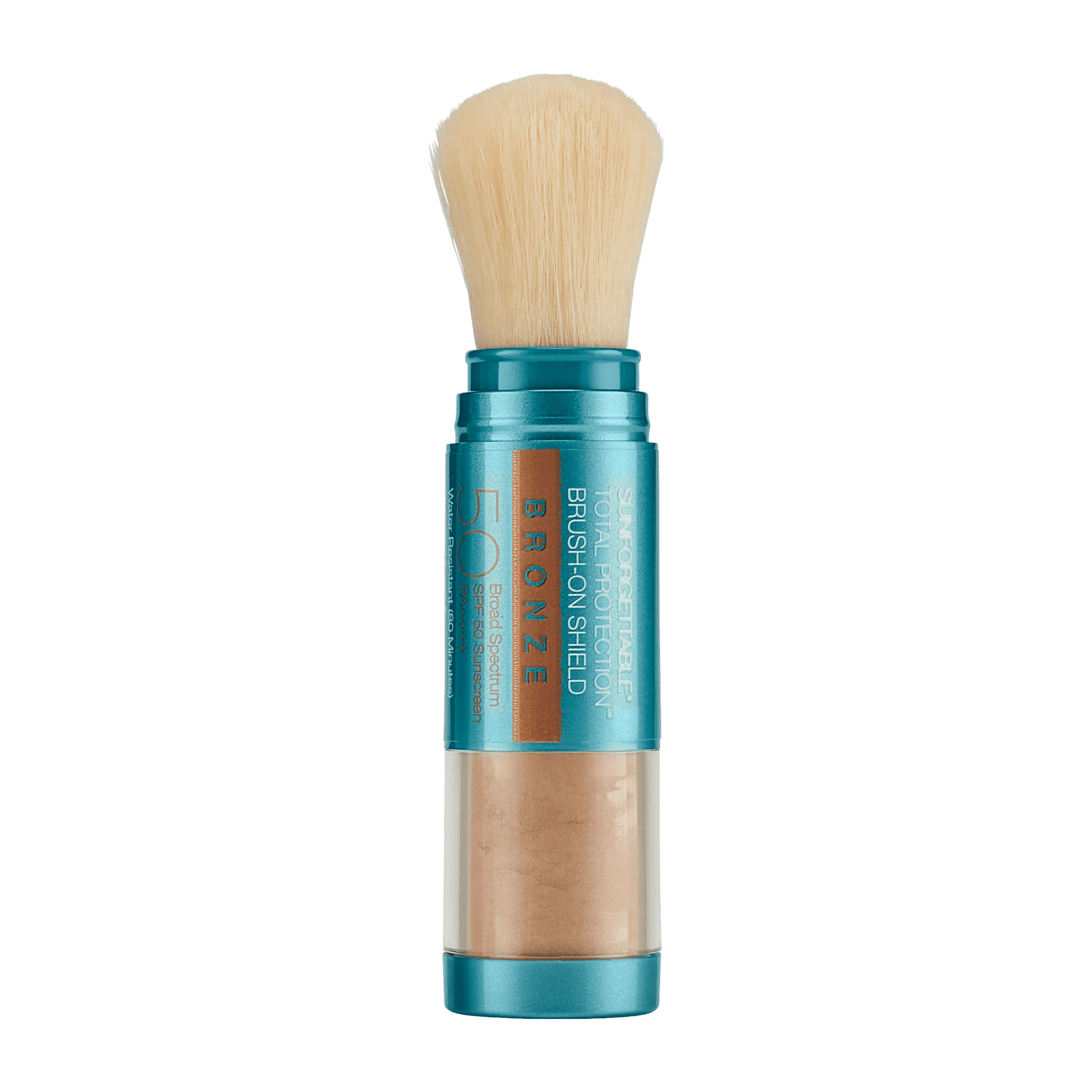 Colorescience Sunforgettable Brush-On Shield Bronze SPF 50 compact brush-on powder with bronze tint and built-in brush