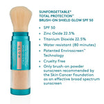 Colorescience Sunforgettable Total Protection Brush-On Shield Glow SPF 50 with details on mineral sunscreen ingredients and features.