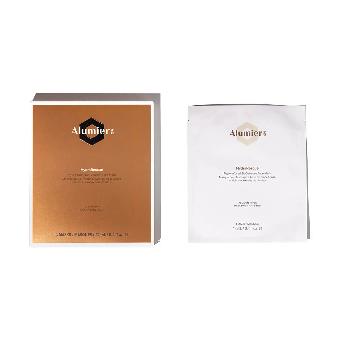 HydraRescue BioCellulose Face Mask 4-pack with individually sealed 15 minute biocellulose sheet masks