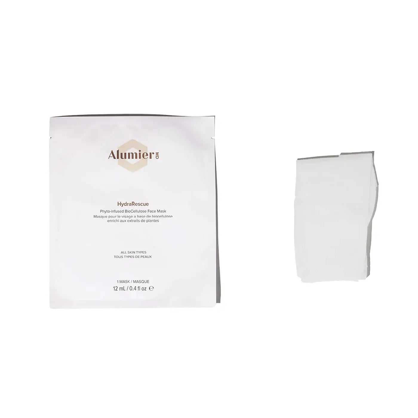 Alumier biocellulose face mask packaging and mask sheets, ultra-hydrating skincare product.