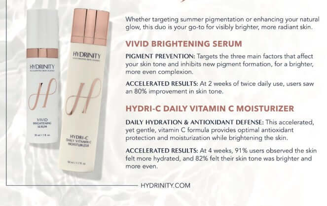 Hydrinity Brightening Set featuring Vivid Brightening Serum and Hydri-C Daily Vitamin C Moisturizer for radiant skin.