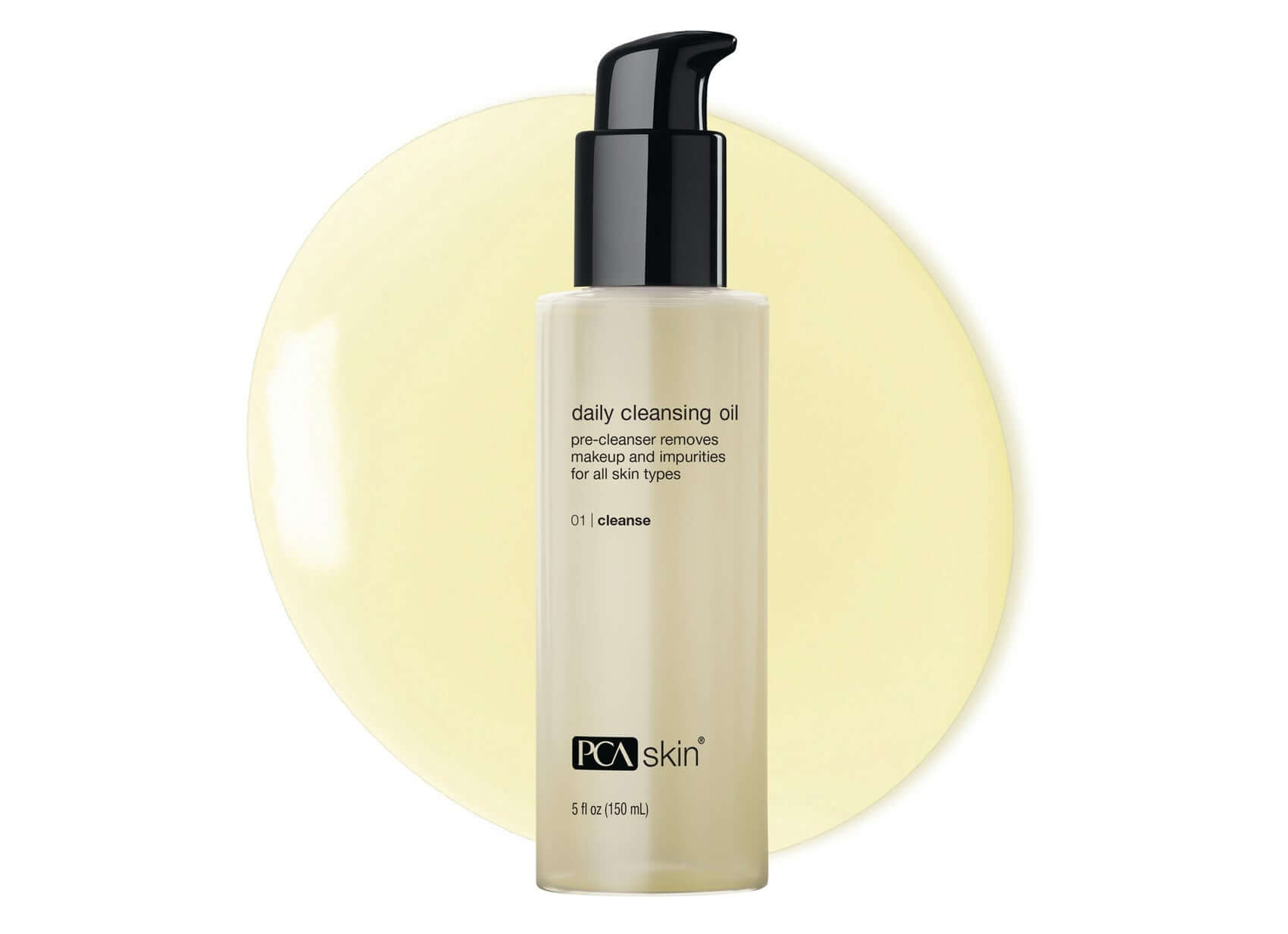 PCA Skin Daily Cleansing Oil in a bottle with pump, ideal for removing makeup and impurities for all skin types.
