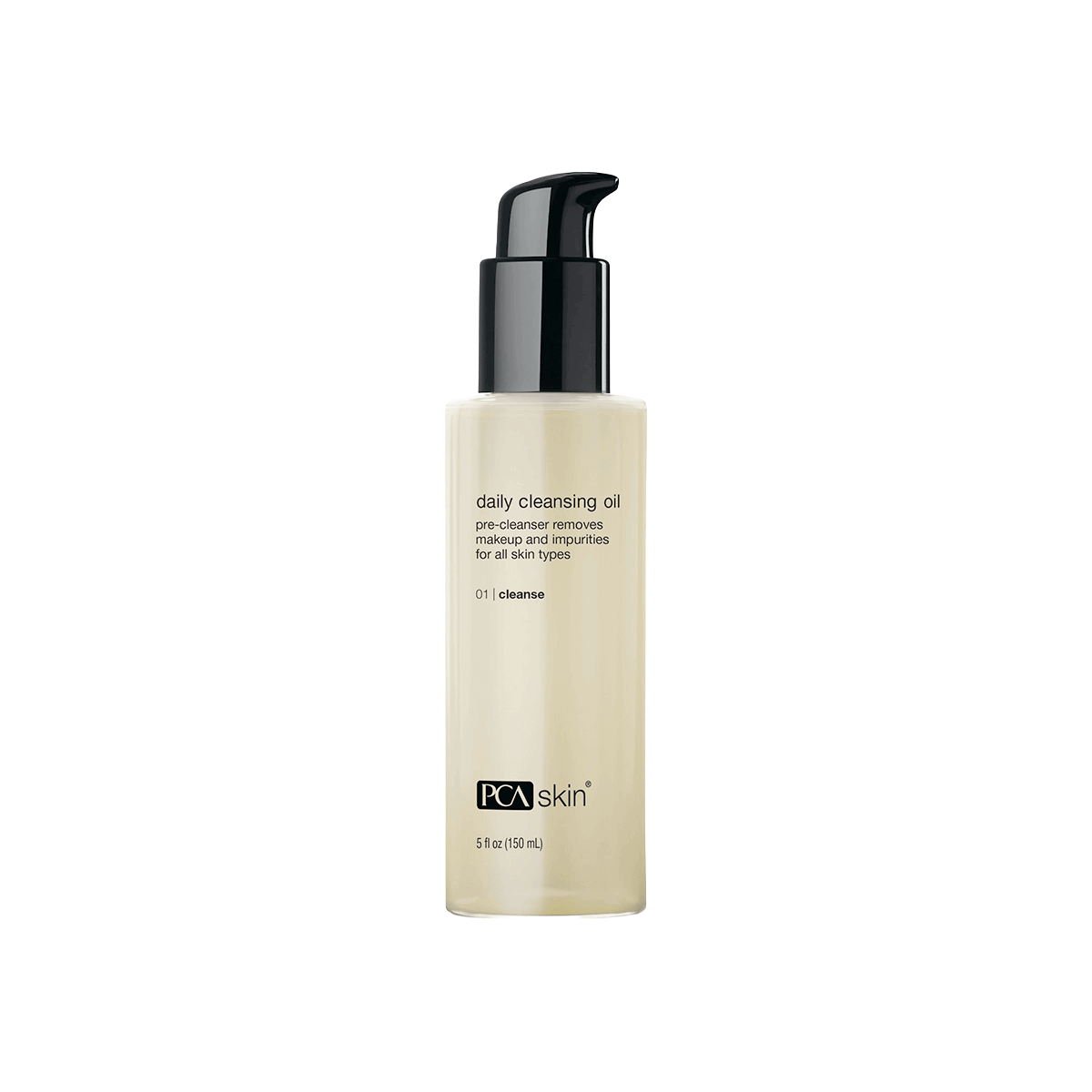 PCA Skin Daily Cleansing Oil bottle with pump showing clear lightweight oil for makeup removal and barrier support