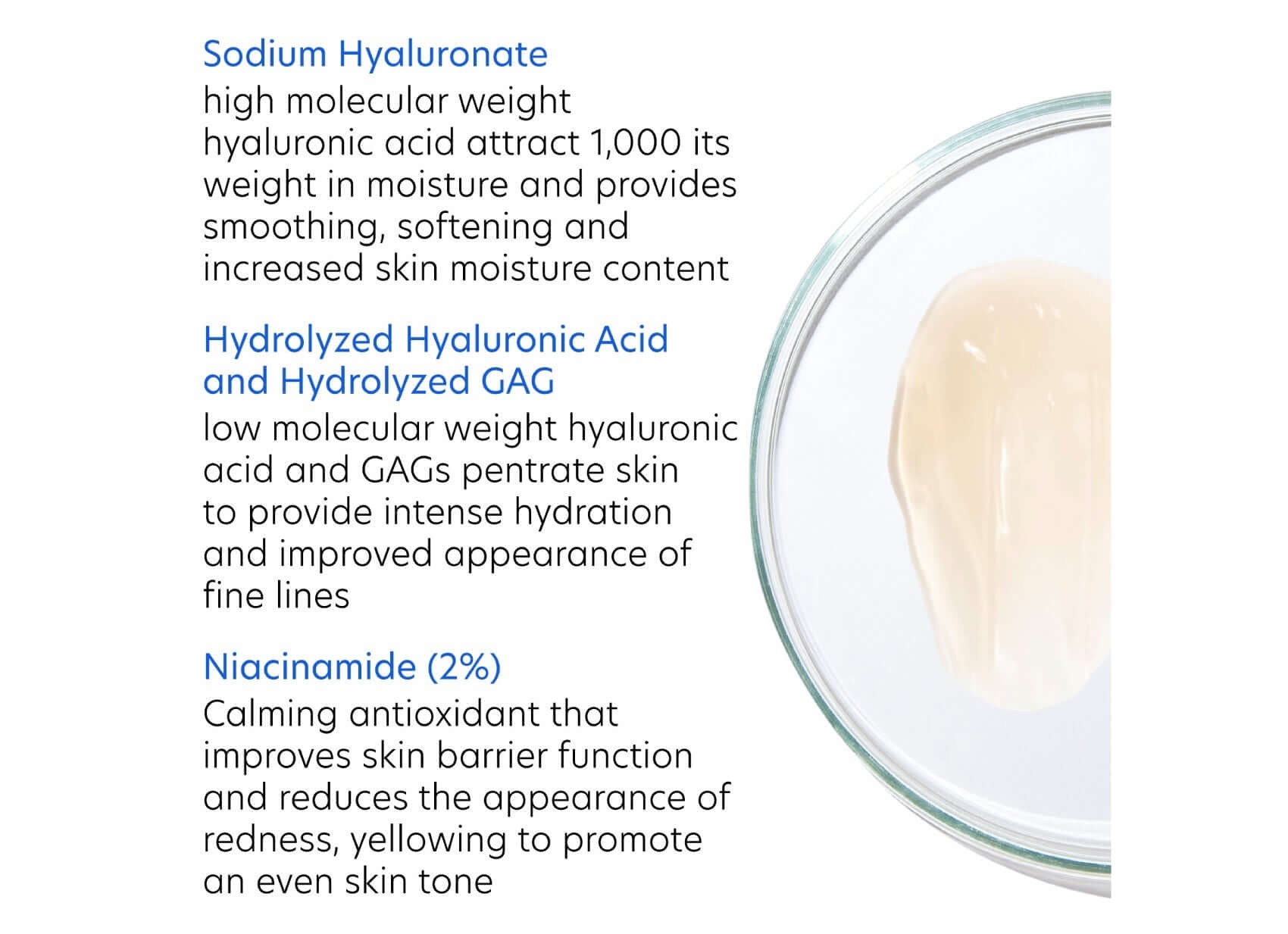 Ingredients of PCA Skin Hyaluronic Acid Overnight Mask including Sodium Hyaluronate and Niacinamide.