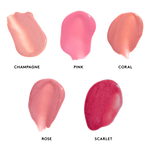 Swatches of Peptide Lip Shine SPF 30 in various glossy shades for hydrated and plump lips.