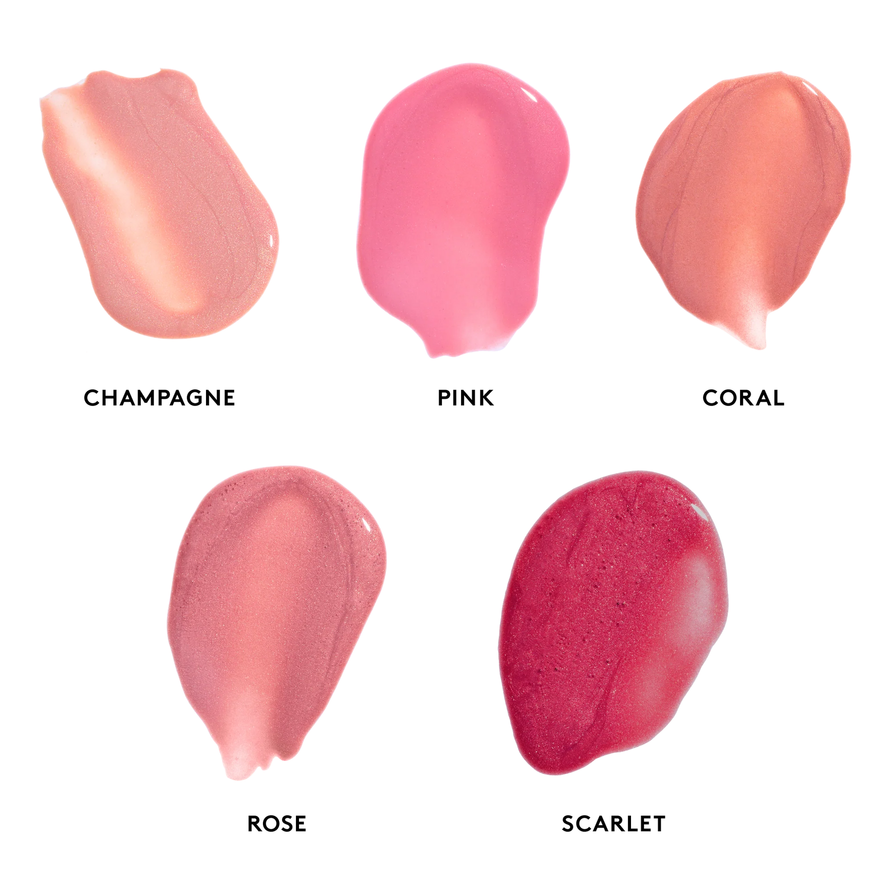 Swatches of Peptide Lip Shine SPF 30 in various glossy shades for hydrated and plump lips.