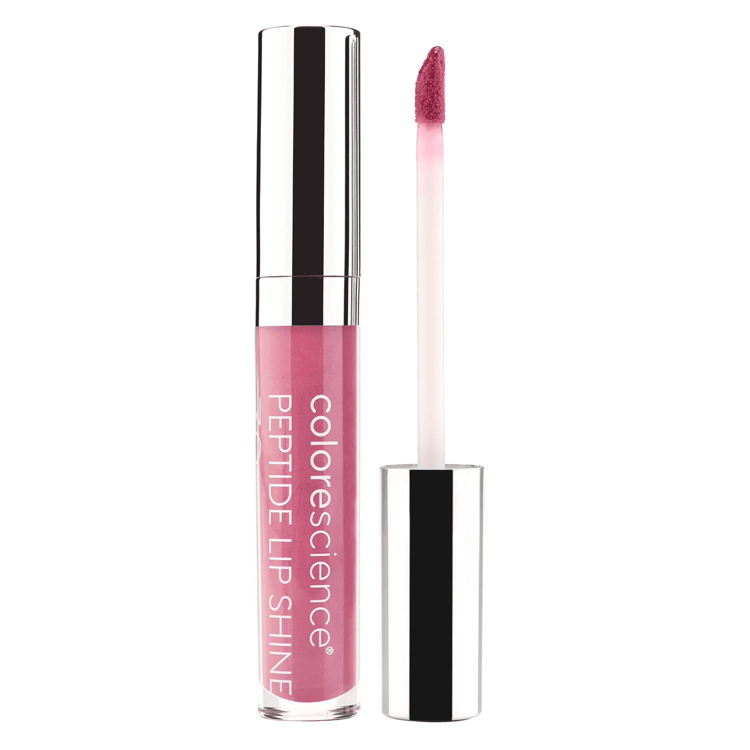 Peptide Lip Shine SPF 30 gloss tube labeled SPF30 showing subtle pink shimmer and hydrating peptide formula
