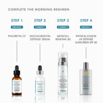 Complete the morning regimen with SkinCeuticals Discoloration Defense serum and other essential products.