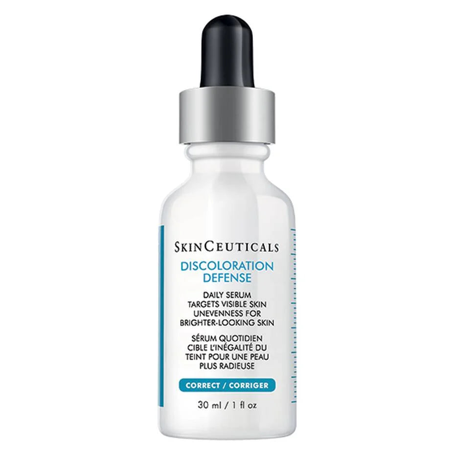 SkinCeuticals Discoloration Defense 30 ml dropper bottle labeled dark spot correcting serum