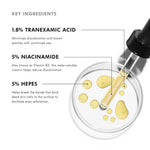 SkinCeuticals Discoloration Defense key ingredients with tranexamic acid, niacinamide, and hepes for dark spot correction.