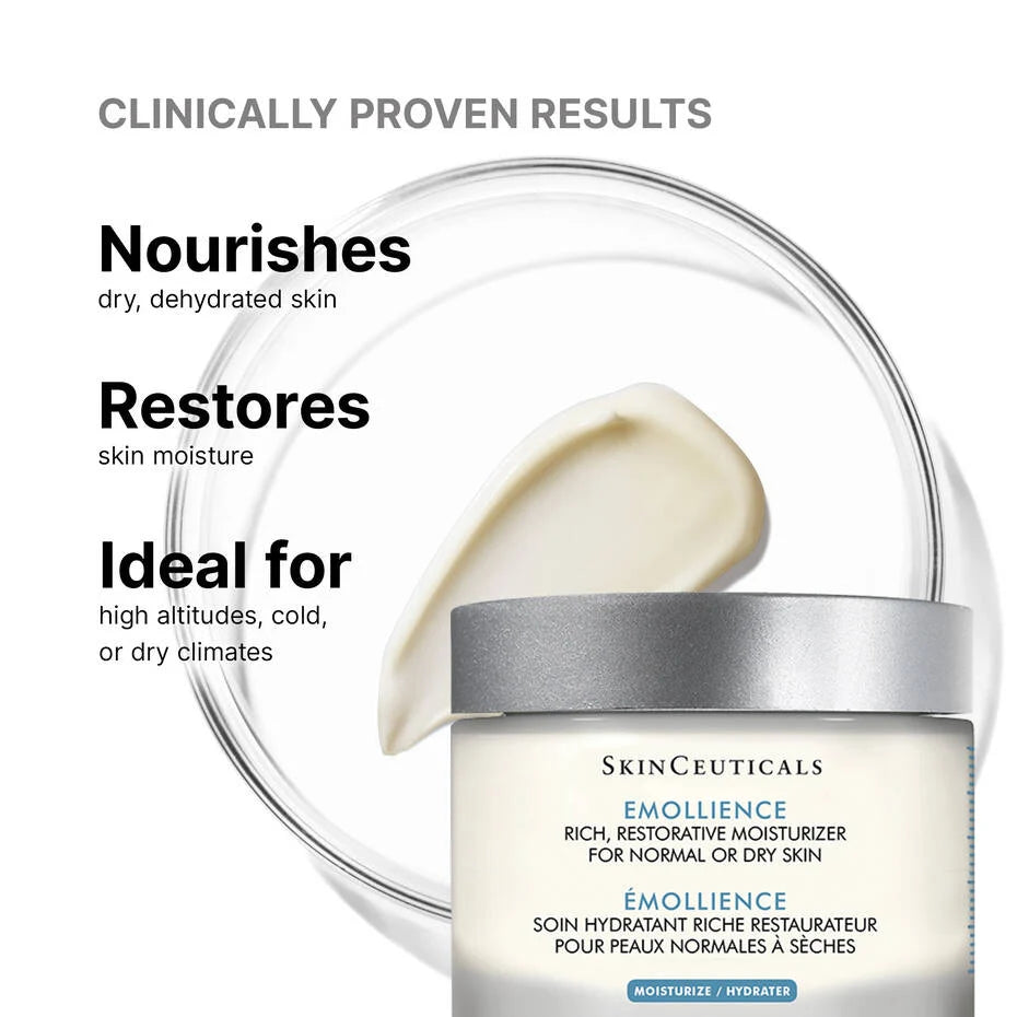 SkinCeuticals Emollience moisturizer in a jar, nourishing and restoring dry skin with hydration.