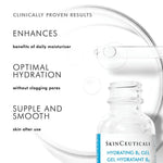 SkinCeuticals Hydrating B5 Gel bottle with text highlighting hydration and skin benefits.