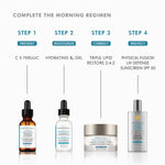 Image showing the morning skincare regimen featuring SkinCeuticals Hydrating B5 Gel and other products.