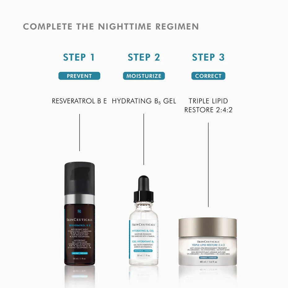 SkinCeuticals Hydrating B5 Gel as part of the nighttime skincare regimen to provide intense hydration and moisture.