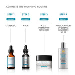 SkinCeuticals P-TIOX featured in a morning skincare routine with C E Ferulic, A.G.E. Interruptor Advanced, and sunscreen.