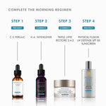 SkinCeuticals C E Ferulic serum as part of a complete morning skincare regimen with H.A. Intensifier and sunscreen.