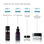Step-by-step nighttime regimen including A.G.E. Interrupter Advanced for anti-aging.