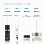 Nighttime skincare regimen featuring SkinCeuticals Triple Lipid Restore 2:4:2 and other products.