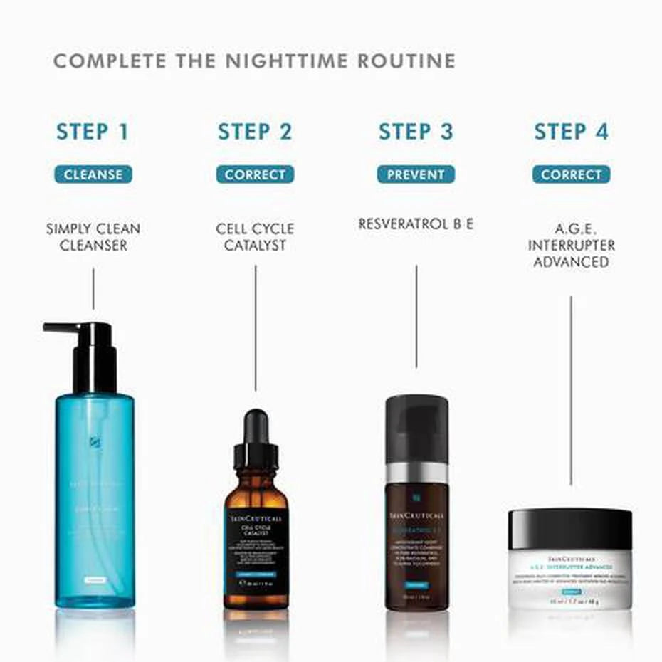 SkinCeuticals Cell Cycle Catalyst is part of the nighttime skincare routine, enhancing daily results.