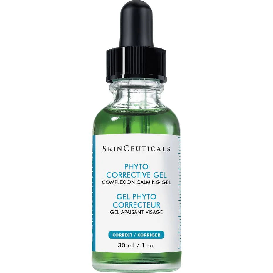 SkinCeuticals Phyto Corrective Gel clear gel serum bottle labeled soothing hydrating gel for redness and sensitive skin