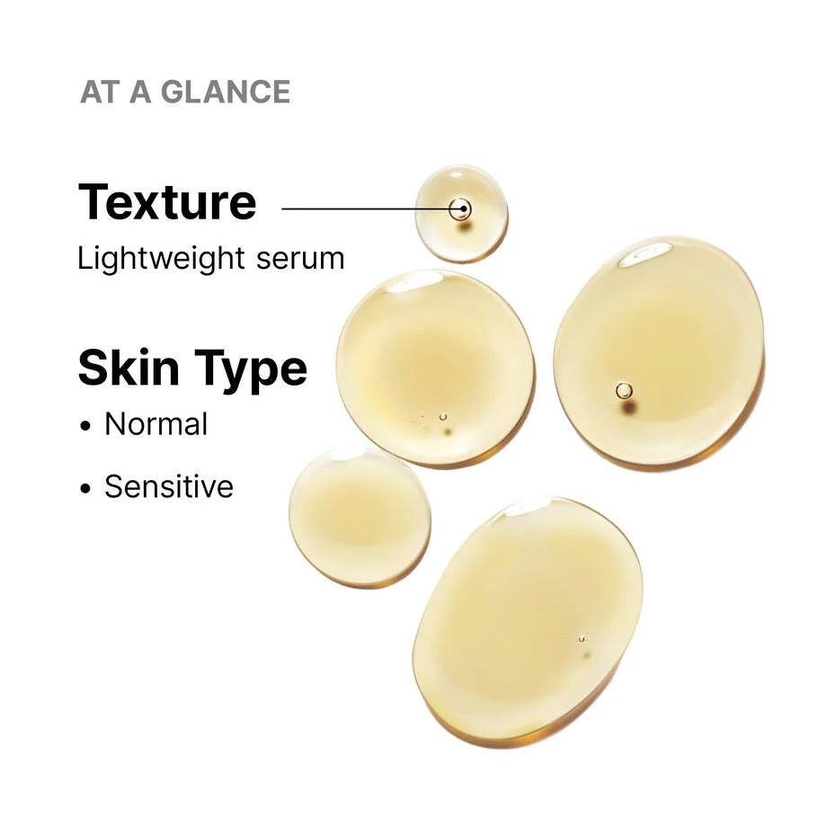 SkinCeuticals Serum 10 AOX+ texture details showing lightweight serum droplets for normal and sensitive skin types.