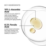SkinCeuticals Serum 10 AOX+ key ingredients: 10% L-Ascorbic Acid and 0.2% Ferulic Acid for radiant skin.